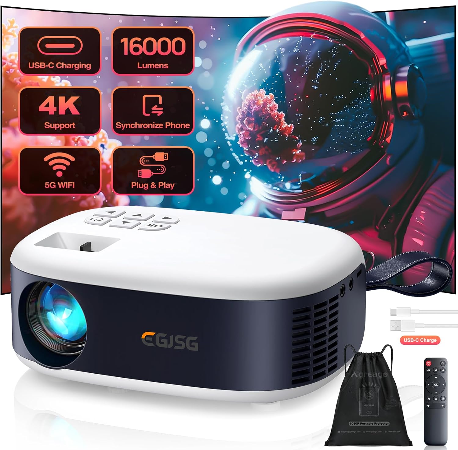 Mini Projector Portable - Mini Projector with WiFi and Bluetooth,