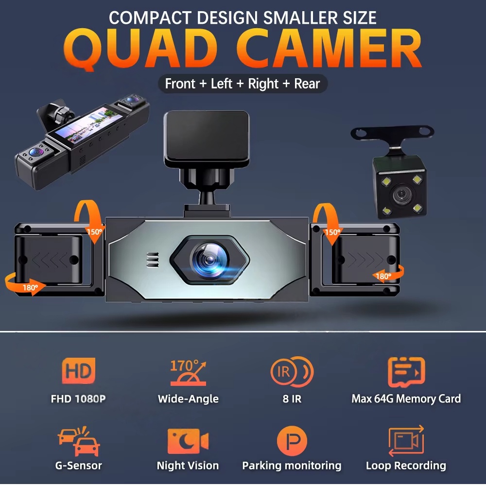 4 Channel HD 1080P 360° Dash C - огляд і ціна Panoramic Dash Cam 360