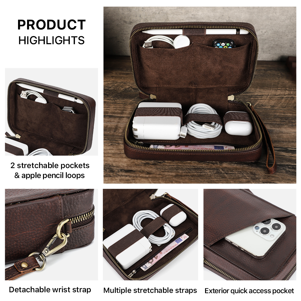 Genuine Leather Portable USB D - огляд і ціна Electronics Gadgets Bag